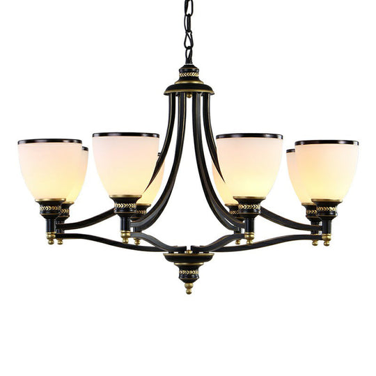 Traditional Opal Glass Black Chandelier Light for Living Room Ceiling