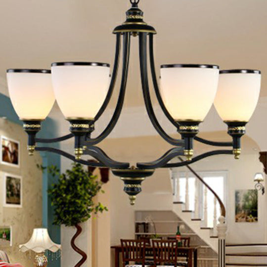 Traditional Opal Glass Black Chandelier Light for Living Room Ceiling