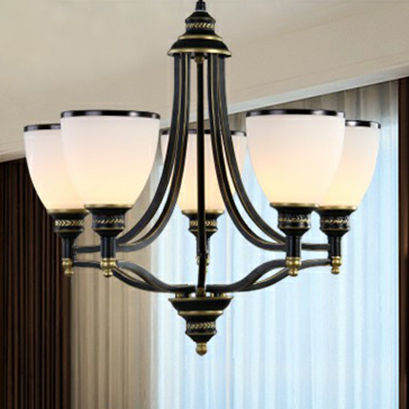 Traditional Opal Glass Black Chandelier Light for Living Room Ceiling