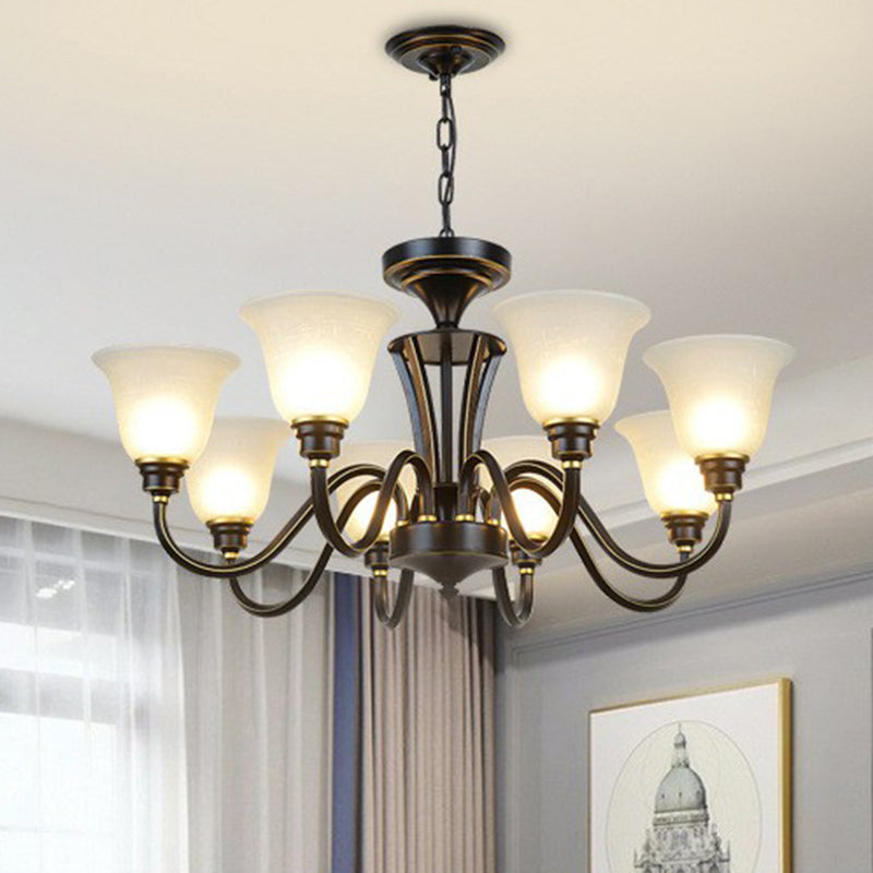 Rustic Bell Shaped Suspension Light Chandelier - Cream Glass, Perfect for Dining Room