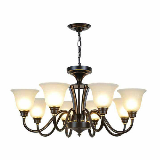 Rustic Bell Shaped Suspension Light Chandelier - Cream Glass, Perfect for Dining Room
