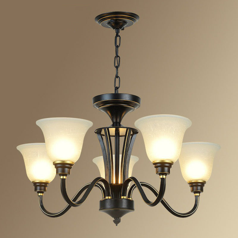 Rustic Bell Shaped Suspension Light Chandelier - Cream Glass, Perfect for Dining Room