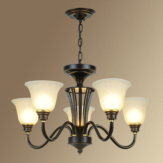 Rustic Bell Shaped Suspension Light Chandelier - Cream Glass, Perfect for Dining Room