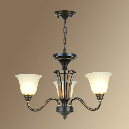 Rustic Bell Shaped Suspension Light Chandelier - Cream Glass, Perfect for Dining Room