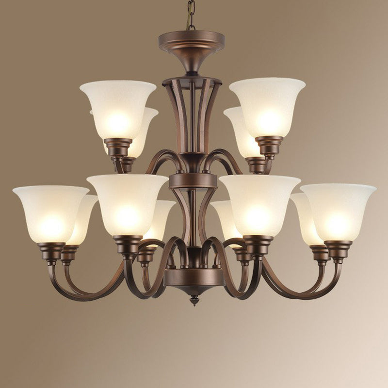 Traditional Bell Frost Glass Ceiling Lighting Chandelier in Brown - Perfect for Living Rooms