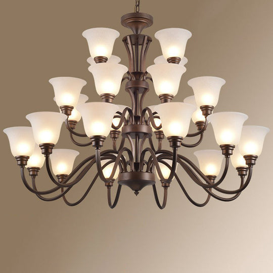 Traditional Bell Frost Glass Ceiling Lighting Chandelier in Brown - Perfect for Living Rooms