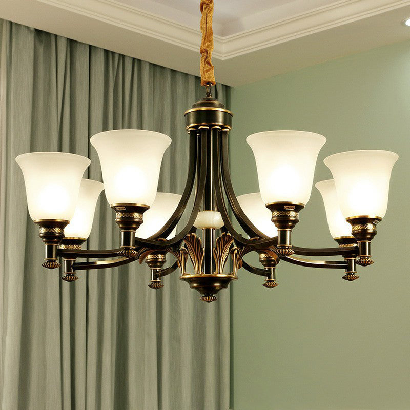 Vintage Flared Shade Chandelier Pendant Light with Cream Glass, Ideal for Living Room and Hanging in Black