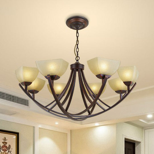 Rustic Copper Suspension Light with Bowl Shade - Frost Glass Chandelier for Living Room