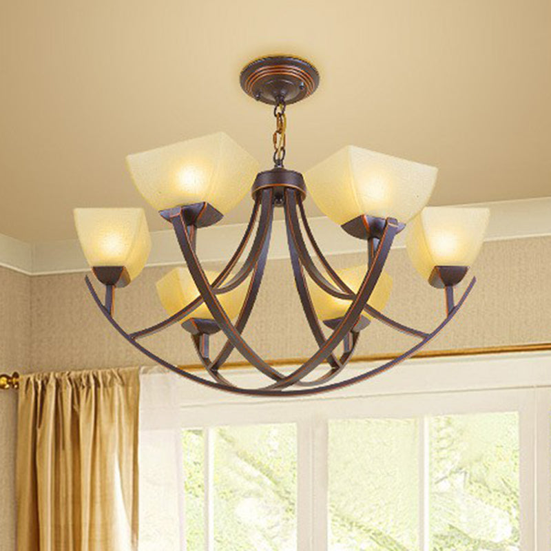 Rustic Copper Suspension Light with Bowl Shade - Frost Glass Chandelier for Living Room