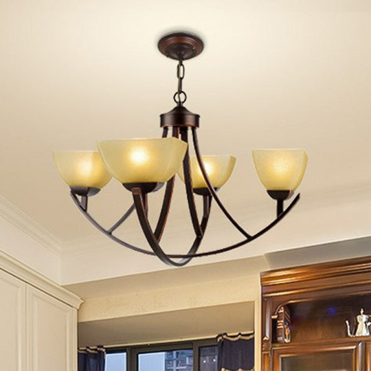 Rustic Copper Suspension Light with Bowl Shade - Frost Glass Chandelier for Living Room