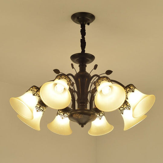Classic Black Glass Chandelier Light for Living Room - Flared Shade, Beige Pendant Ceiling Light