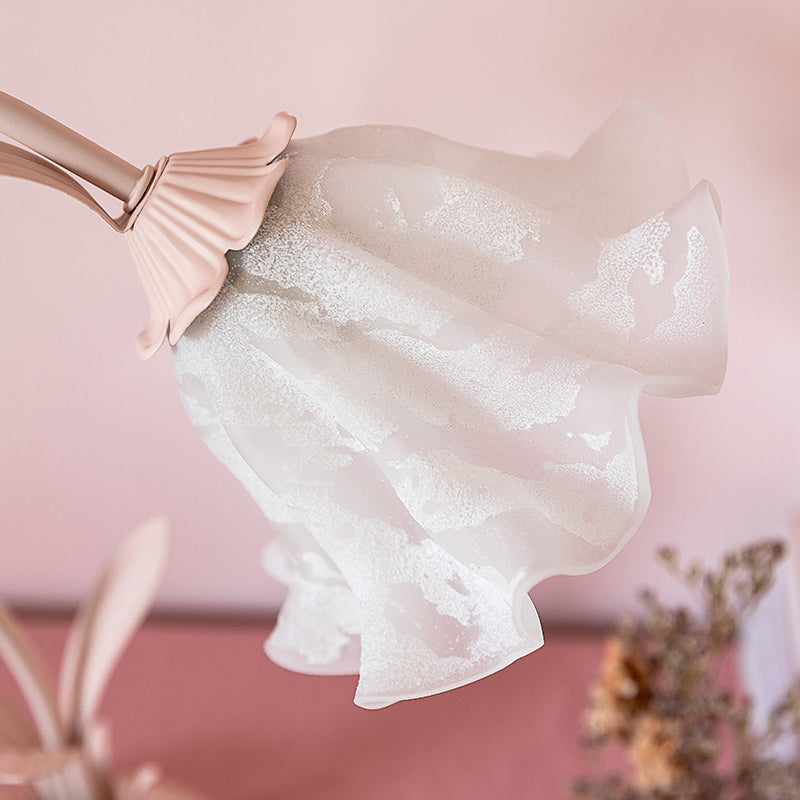 Korean Opal Glass Pink Lily Table Lamp - Elegant Nightstand Light for Single Bedrooms