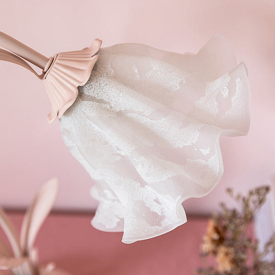 Korean Opal Glass Pink Lily Table Lamp - Elegant Nightstand Light for Single Bedrooms