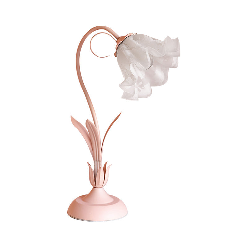 Korean Opal Glass Pink Lily Table Lamp - Elegant Nightstand Light for Single Bedrooms