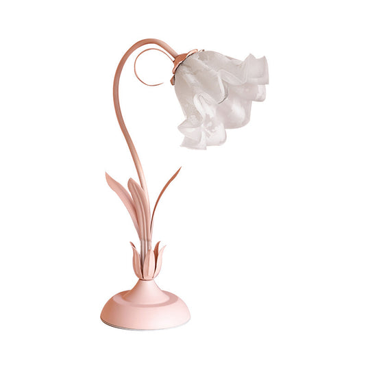 Korean Opal Glass Pink Lily Table Lamp - Elegant Nightstand Light for Single Bedrooms