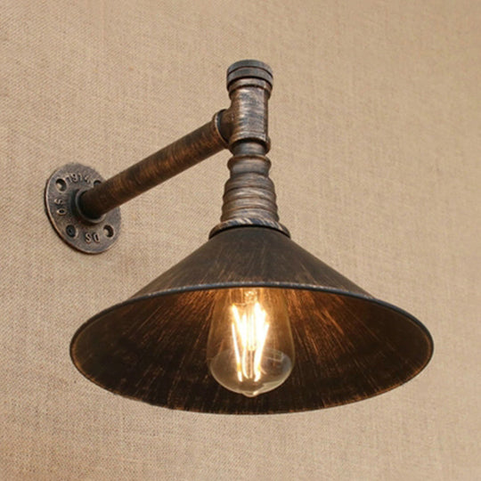 Farmhouse Style Antique Brass Wall Sconce with Metallic Cone & Pipe - 1 Head Dining Room Lighting