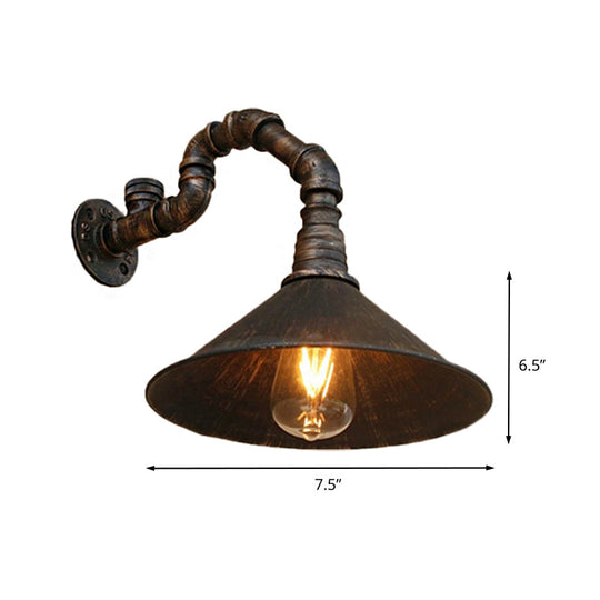 Farmhouse Style Antique Brass Wall Sconce with Metallic Cone & Pipe - 1 Head Dining Room Lighting