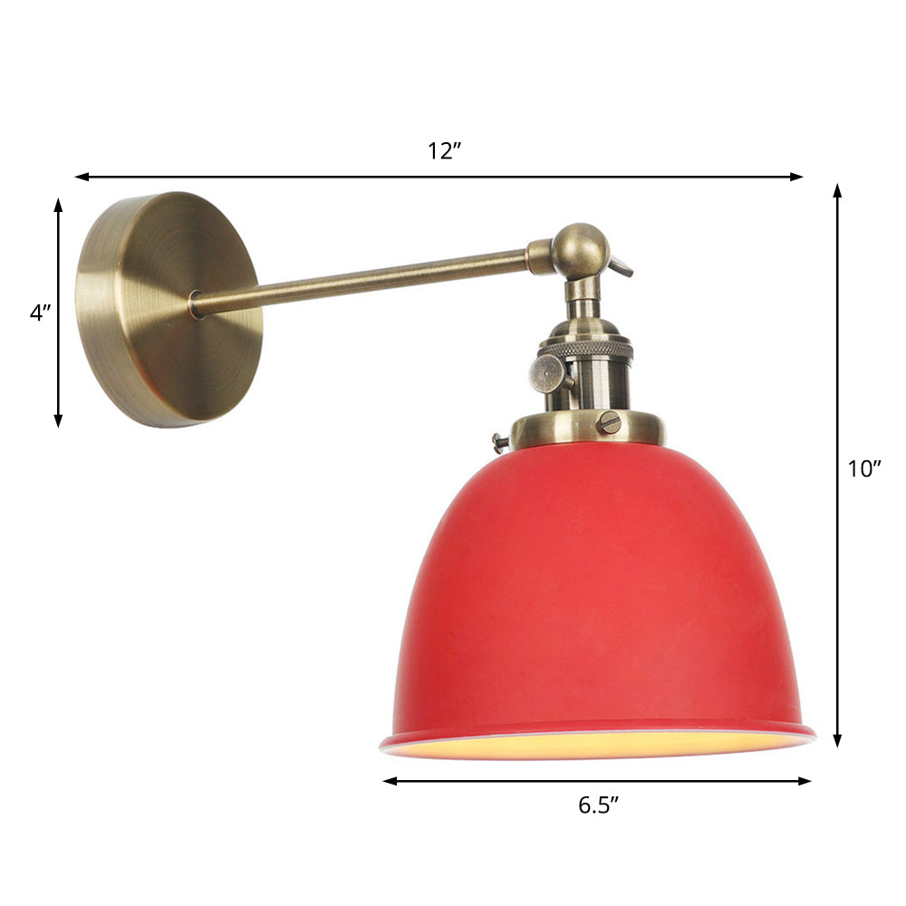 Industrial Metal Wall Lamp with Domed Shade and 1 Bulb, Perfect for Bedroom - Black/Grey/White