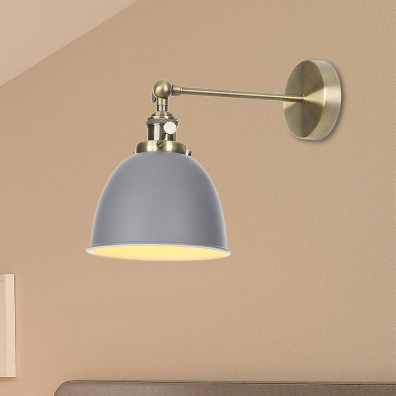 Industrial Metal Wall Lamp with Domed Shade and 1 Bulb, Perfect for Bedroom - Black/Grey/White