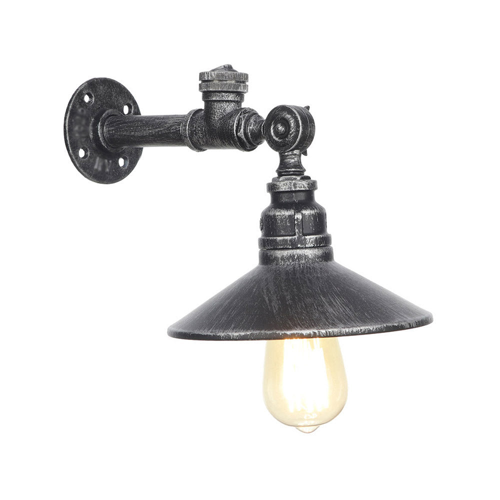 Industrial Black/Bronze/Antique Brass Metal Wall Sconce Light Fixture for Bedroom - Wide Flared Design, 1 Lamp