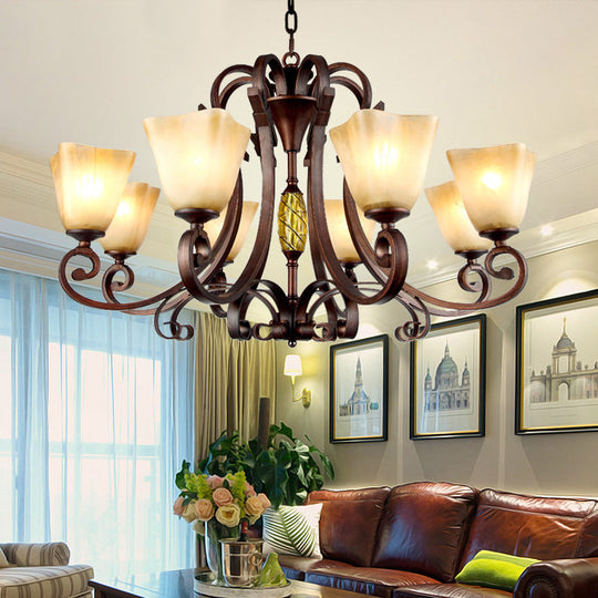 Frosted Glass Bell Chandelier - Classic Lighting for Living Room - 5/6/8 Lights - Rust Finish