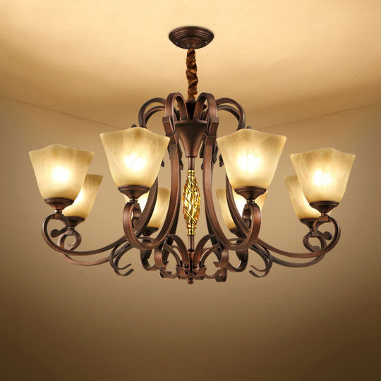 Frosted Glass Bell Chandelier - Classic Lighting for Living Room - 5/6/8 Lights - Rust Finish