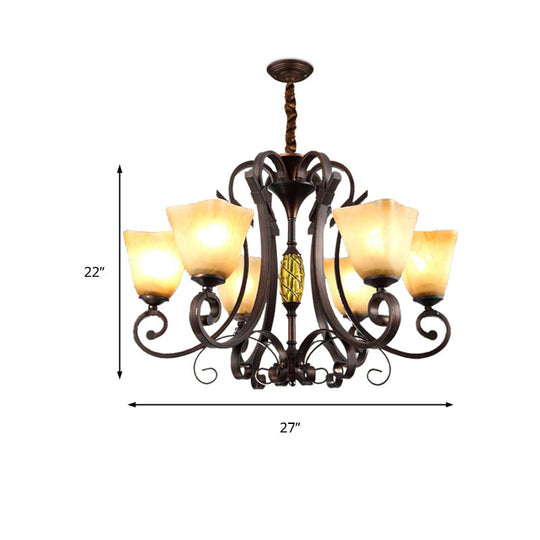 Frosted Glass Bell Chandelier - Classic Lighting for Living Room - 5/6/8 Lights - Rust Finish