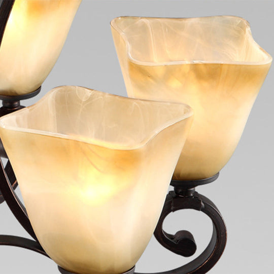 Frosted Glass Bell Chandelier - Classic Lighting for Living Room - 5/6/8 Lights - Rust Finish