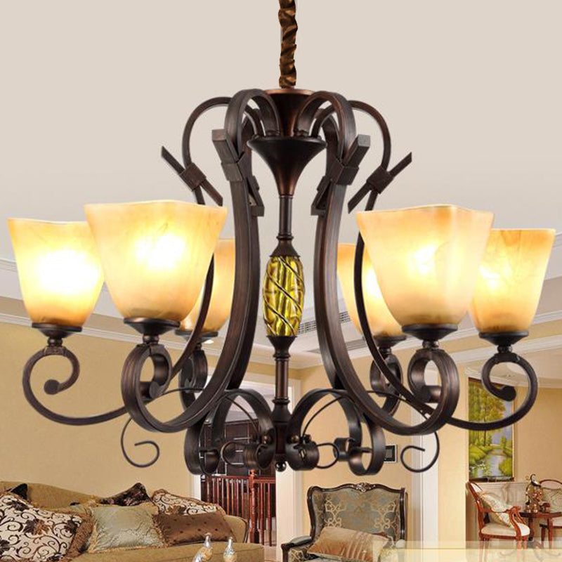 Frosted Glass Bell Chandelier - Classic Lighting for Living Room - 5/6/8 Lights - Rust Finish