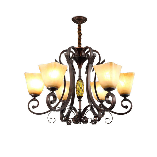Frosted Glass Bell Chandelier - Classic Lighting for Living Room - 5/6/8 Lights - Rust Finish