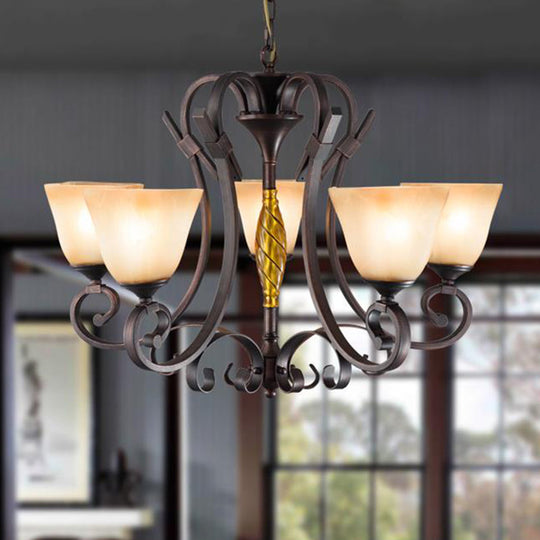 Frosted Glass Bell Chandelier - Classic Lighting for Living Room - 5/6/8 Lights - Rust Finish