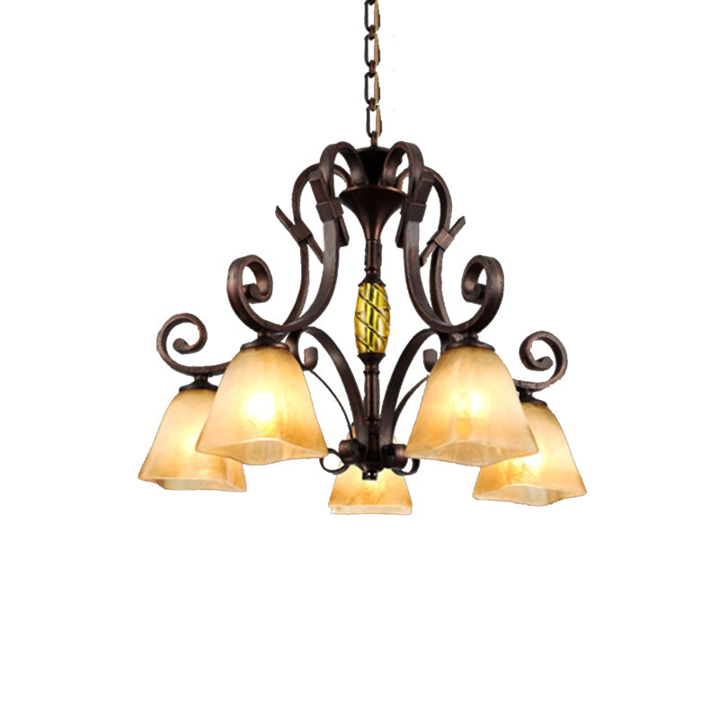 Frosted Glass Bell Chandelier - Classic Lighting for Living Room - 5/6/8 Lights - Rust Finish
