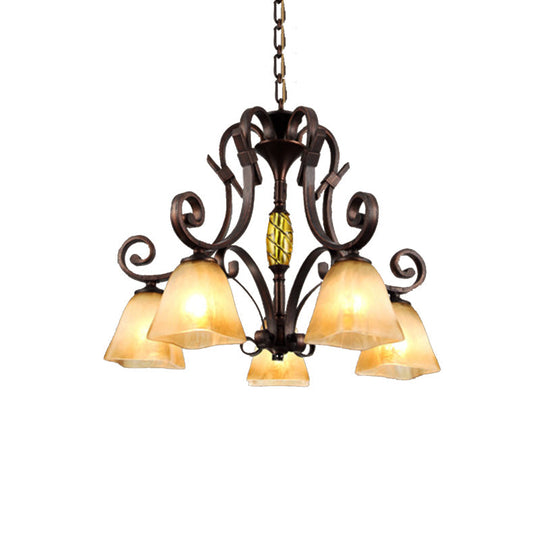 Frosted Glass Bell Chandelier - Classic Lighting for Living Room - 5/6/8 Lights - Rust Finish