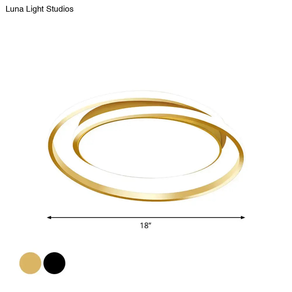 Modern Black/Gold LED Flushmount Ceiling Light in Warm/White, 18"/21.5" Width