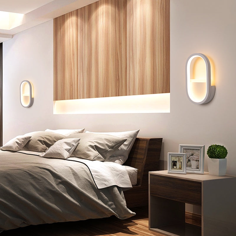 Contemporary Oval LED Wall Sconce in Black/White Acrylic with Warm/White Light