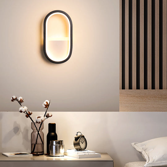 Contemporary Oval LED Wall Sconce in Black/White Acrylic with Warm/White Light