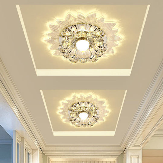 Contemporary LED Crystal Flush Mount Ceiling Light with Blossom Design for Hallways - Clear