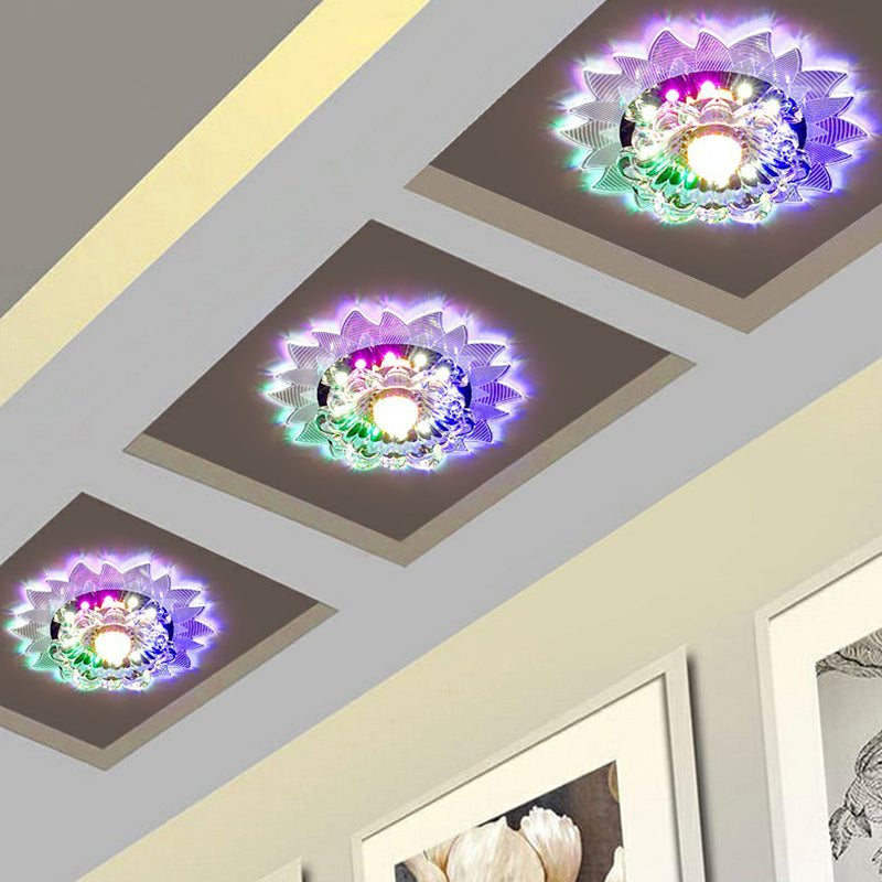 Contemporary LED Crystal Flush Mount Ceiling Light with Blossom Design for Hallways - Clear