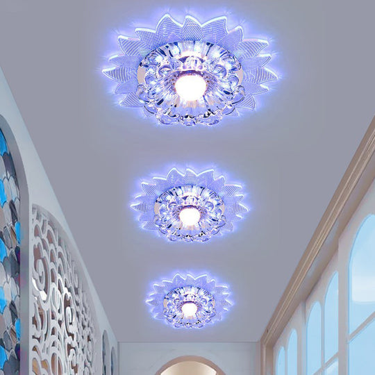 Contemporary LED Crystal Flush Mount Ceiling Light with Blossom Design for Hallways - Clear