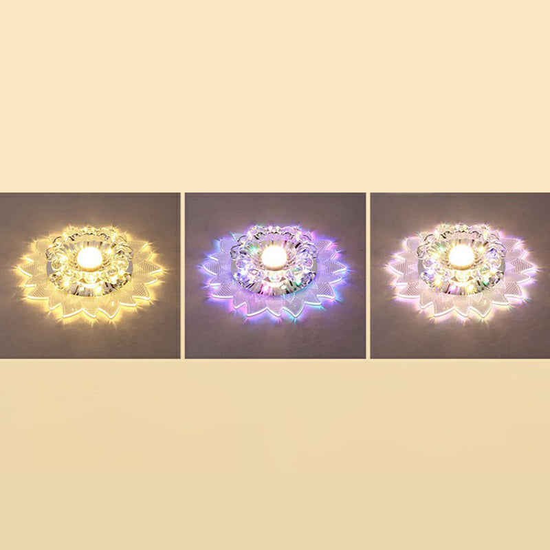 Contemporary LED Crystal Flush Mount Ceiling Light with Blossom Design for Hallways - Clear