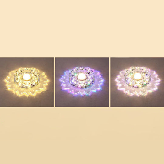 Contemporary LED Crystal Flush Mount Ceiling Light with Blossom Design for Hallways - Clear