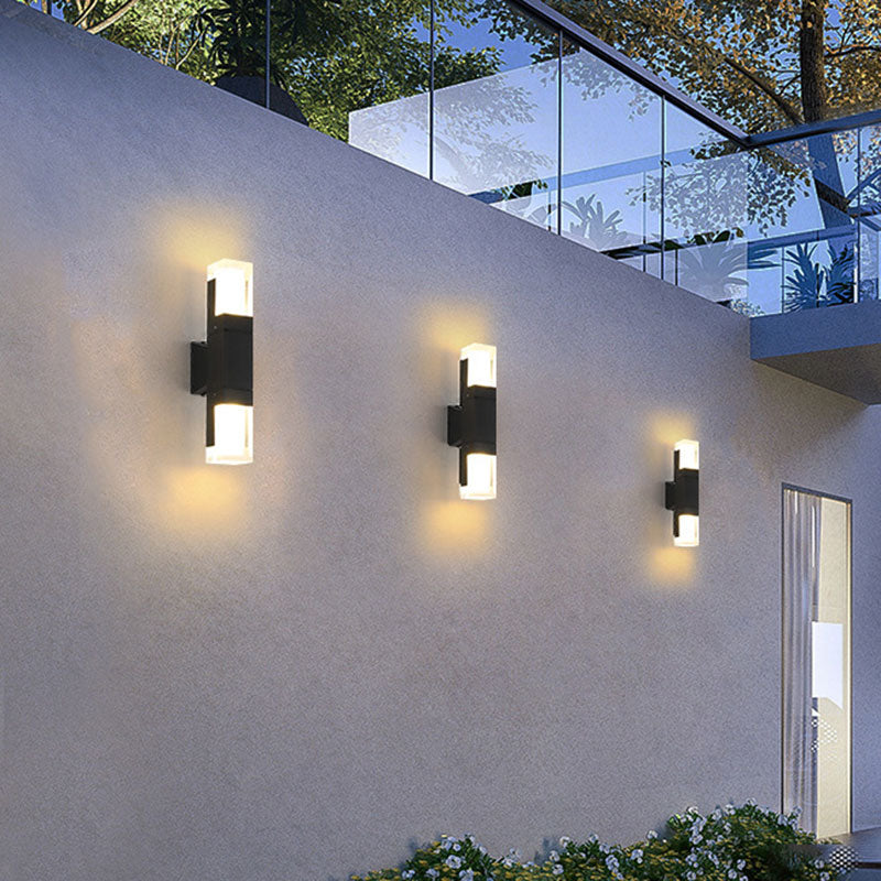 Modern LED Outdoor Wall Light in Black - Rectangle Shape with Acrylic Sconce Fixture