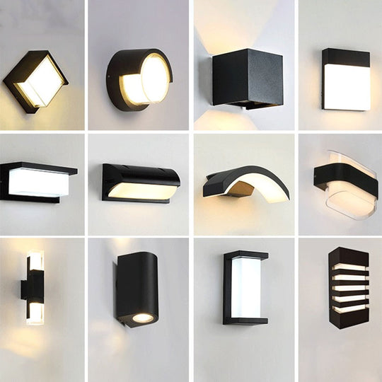 Minimalist Black Acrylic LED Wall Sconce Light – Geometric Design for Outdoor Lighting