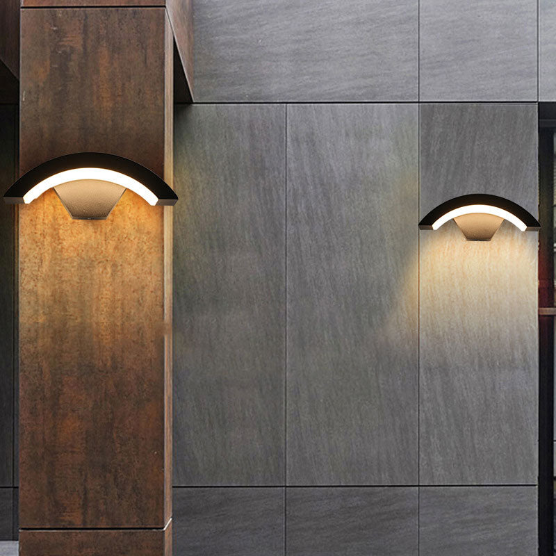 Outdoor Acrylic Arc LED Wall Light Fixture - Modern Black Sconce Lighting