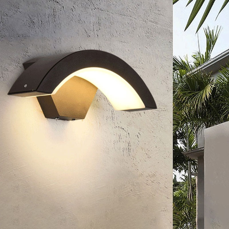 Outdoor Acrylic Arc LED Wall Light Fixture - Modern Black Sconce Lighting