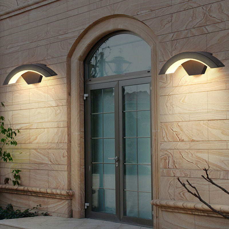 Outdoor Acrylic Arc LED Wall Light Fixture - Modern Black Sconce Lighting