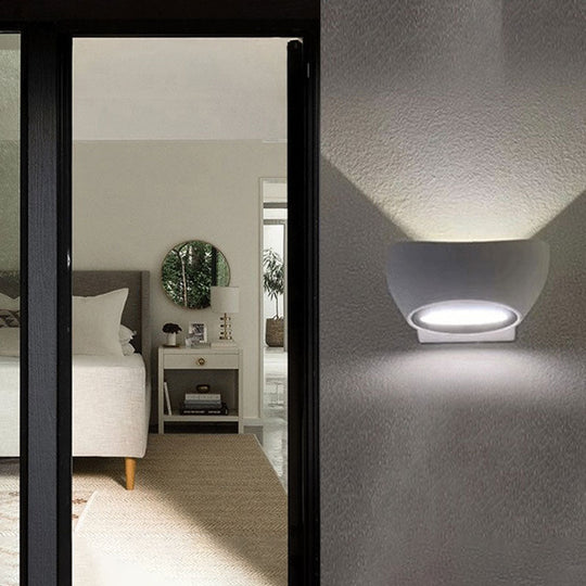 Contemporary LED Wall Sconce Light Fixture- Elliptical Shape, Metallic, Courtyard Lighting