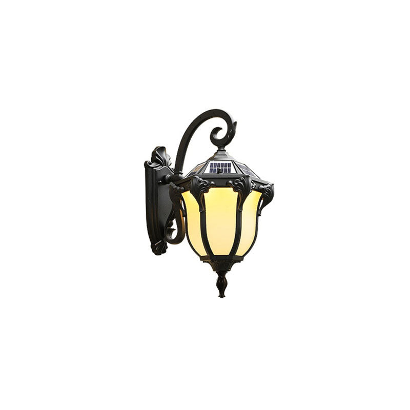 Classic LED Solar Wall Light with Cream Glass - Outdoor Wall Mount Fixture