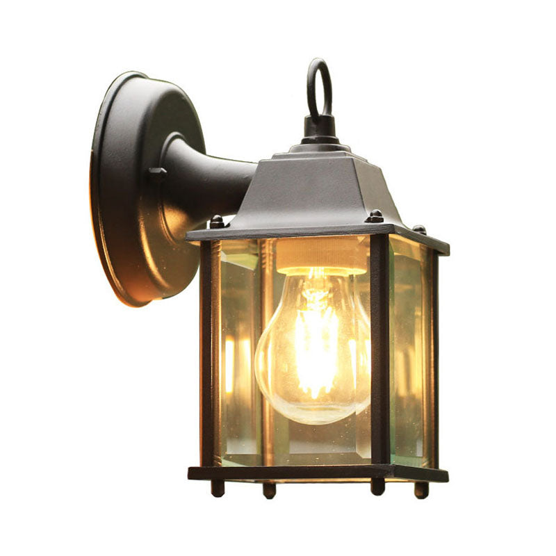 Rustic Black Glass Rectangle Wall Sconce - Courtyard Wall Light Fixture (1 Bulb)