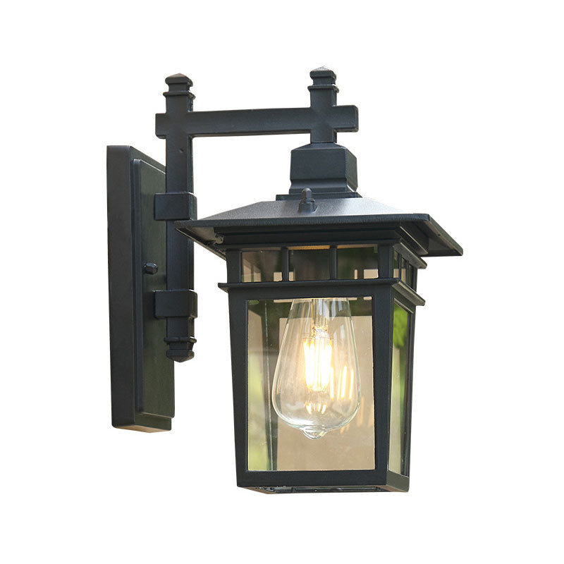 Vintage Aluminium Wall Sconce Lamp with Clear Glass Shade in Textured Black - Single-Bulb Wall Lighting